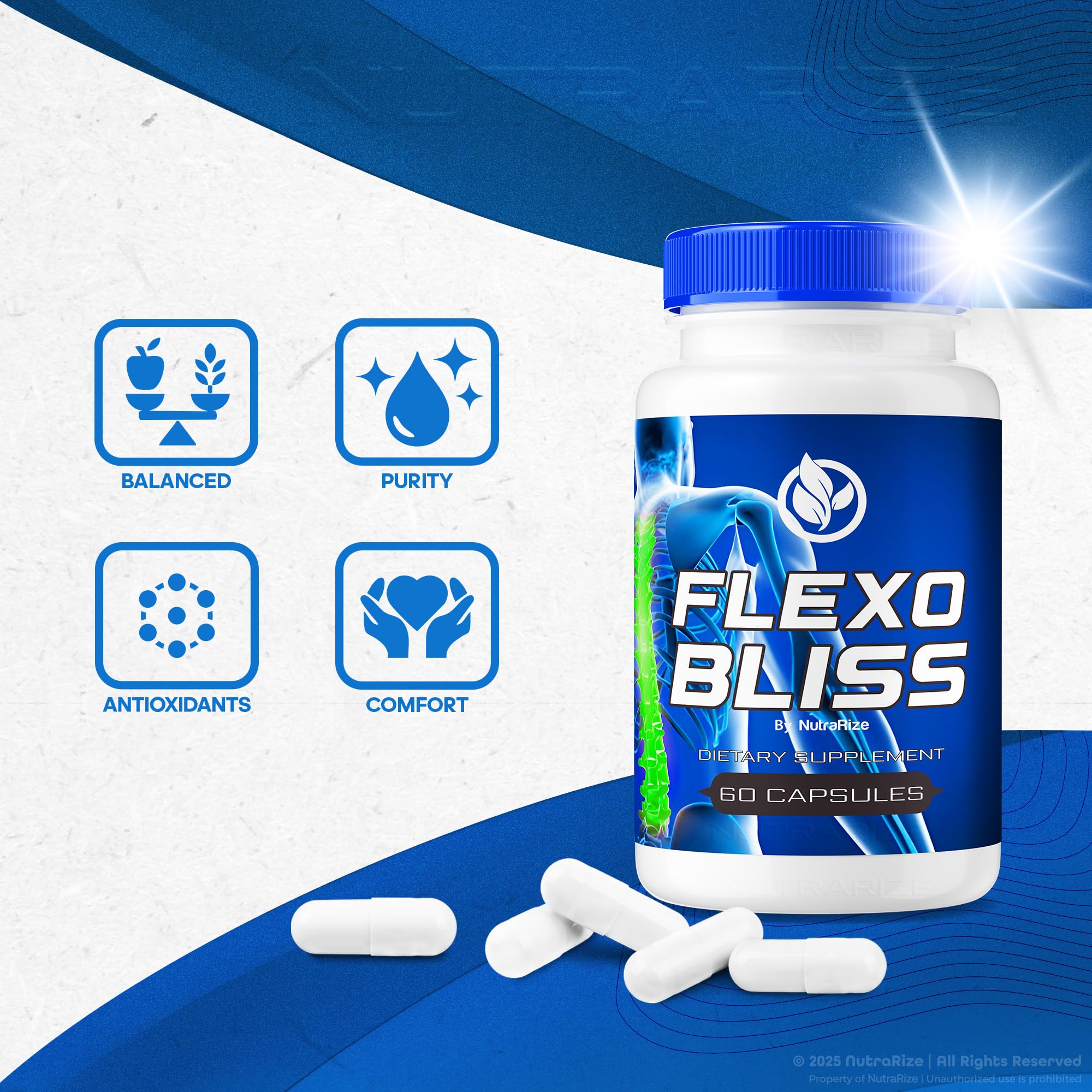 NutraRize Flexo Bliss, FlexoBliss Joint Health Support, All-Natural Supplement to Support Flexibility and Full Range of Motion, Official Flexo Bliss Reviews (60 Capsules) - TrustMedUSA