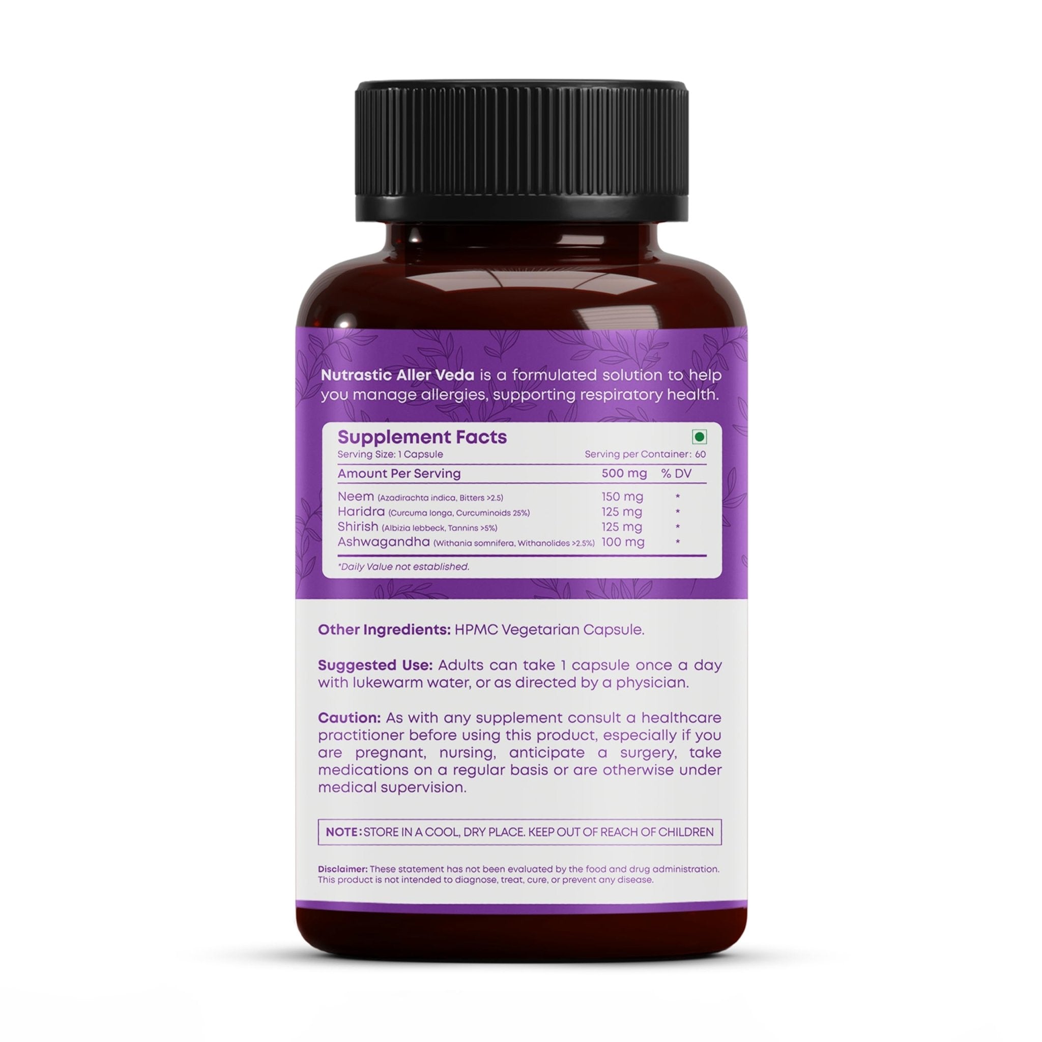 Nutrastic Aller Veda Respiratory Wellness Supplement with Pure Tulsi, Amla, Turmeric, and Neem | Natural Support for Healthy Breathing | 60 Caps - TrustMedUSA