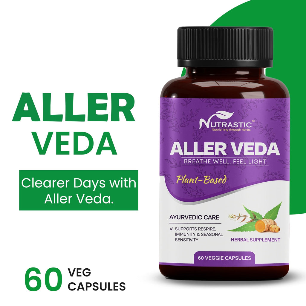 Nutrastic Aller Veda Respiratory Wellness Supplement with Pure Tulsi, Amla, Turmeric, and Neem | Natural Support for Healthy Breathing | 60 Caps - TrustMedUSA