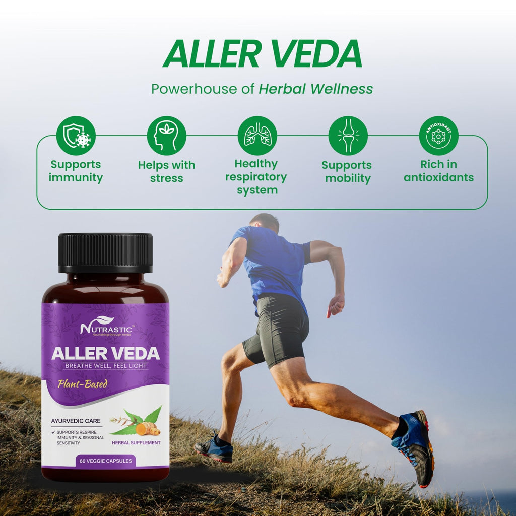 Nutrastic Aller Veda Respiratory Wellness Supplement with Pure Tulsi, Amla, Turmeric, and Neem | Natural Support for Healthy Breathing | 60 Caps - TrustMedUSA