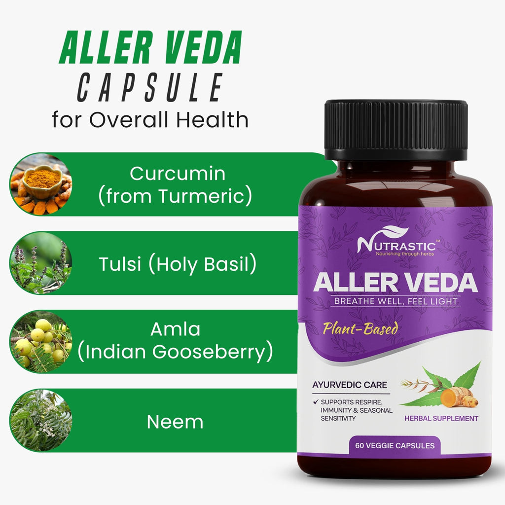 Nutrastic Aller Veda Respiratory Wellness Supplement with Pure Tulsi, Amla, Turmeric, and Neem | Natural Support for Healthy Breathing | 60 Caps - TrustMedUSA