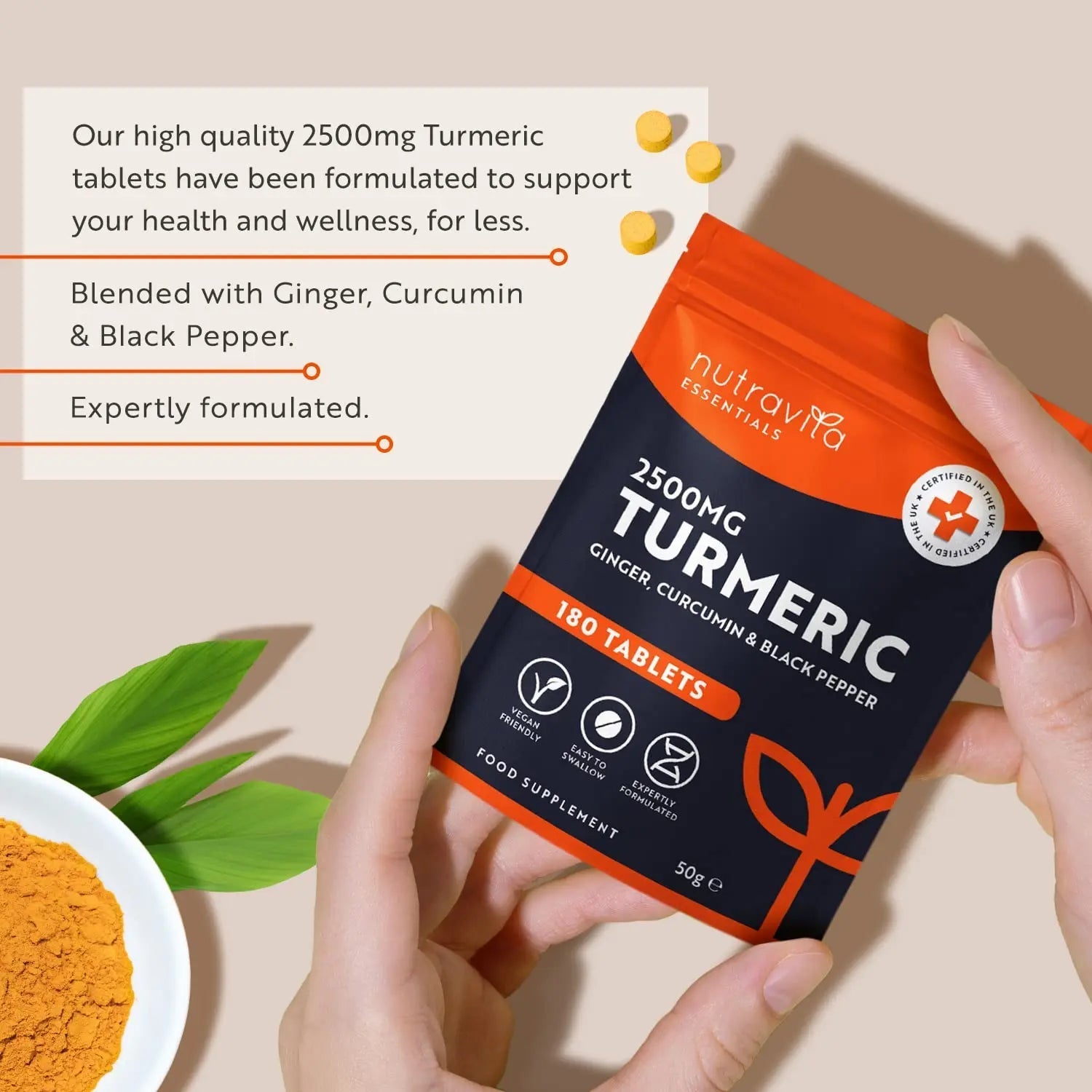 Nutravita Turmeric Tablets 2500mg with Black Pepper & Ginger - 180 High Strength Tumeric - TrustMedUSA