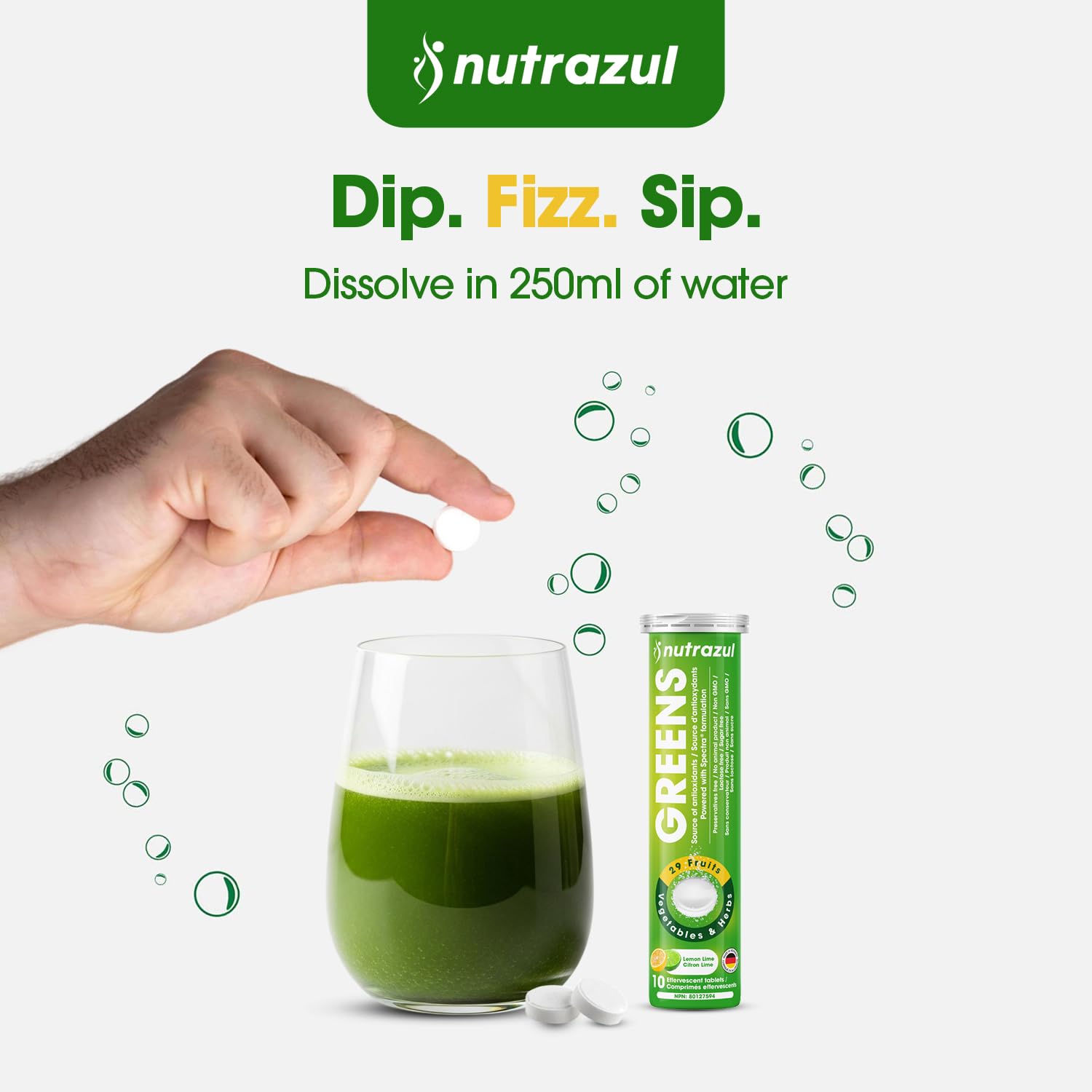 nutrazul Greens Effervescent Tablets - Daily Super Greens Supplement with 29 Superfoods - Antioxidant & Immune Support - Lemon Lime Flavor - Non-GMO - 30 Tablets - TrustMedUSA