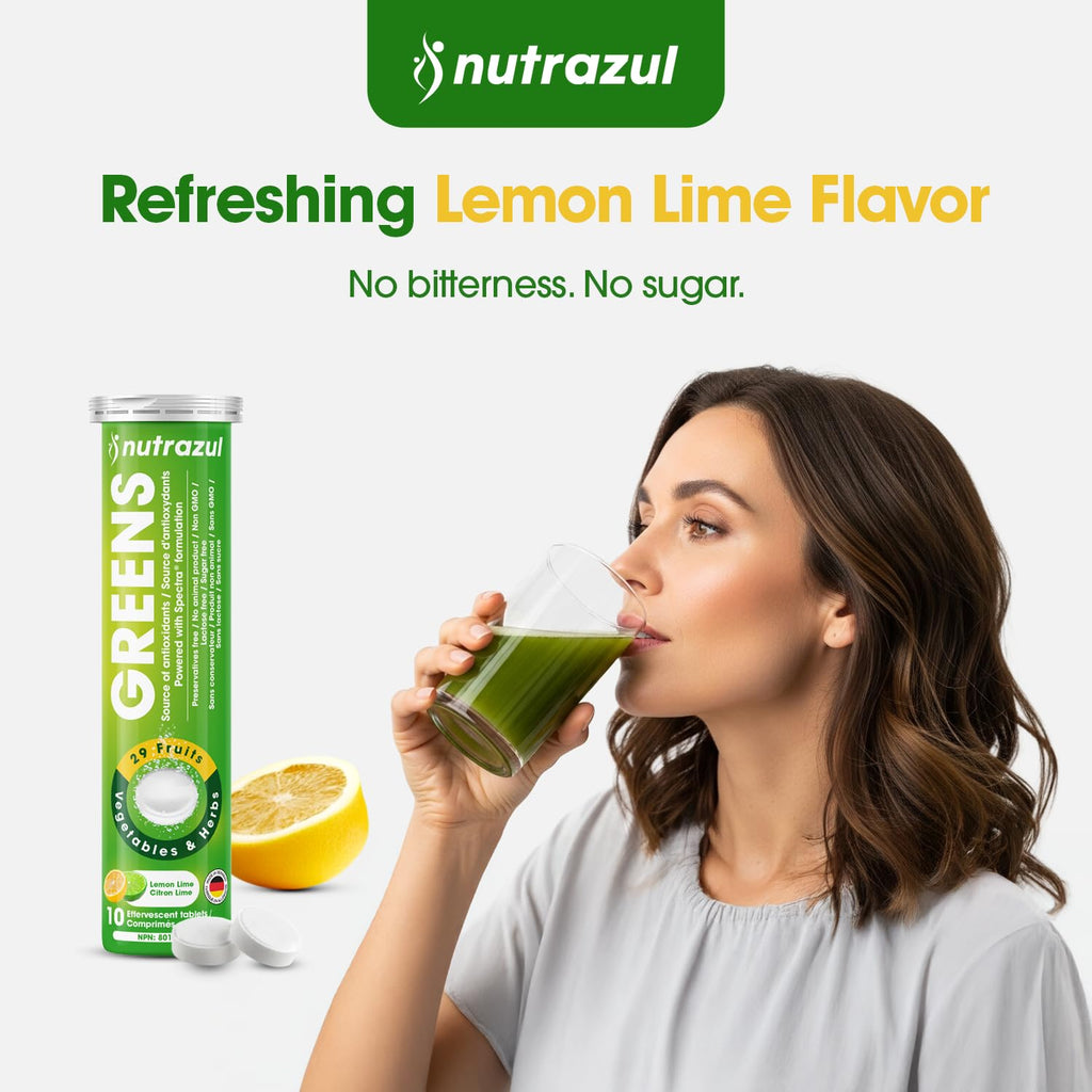 nutrazul Greens Effervescent Tablets - Daily Super Greens Supplement with 29 Superfoods - Antioxidant & Immune Support - Lemon Lime Flavor - Non-GMO - 30 Tablets - TrustMedUSA