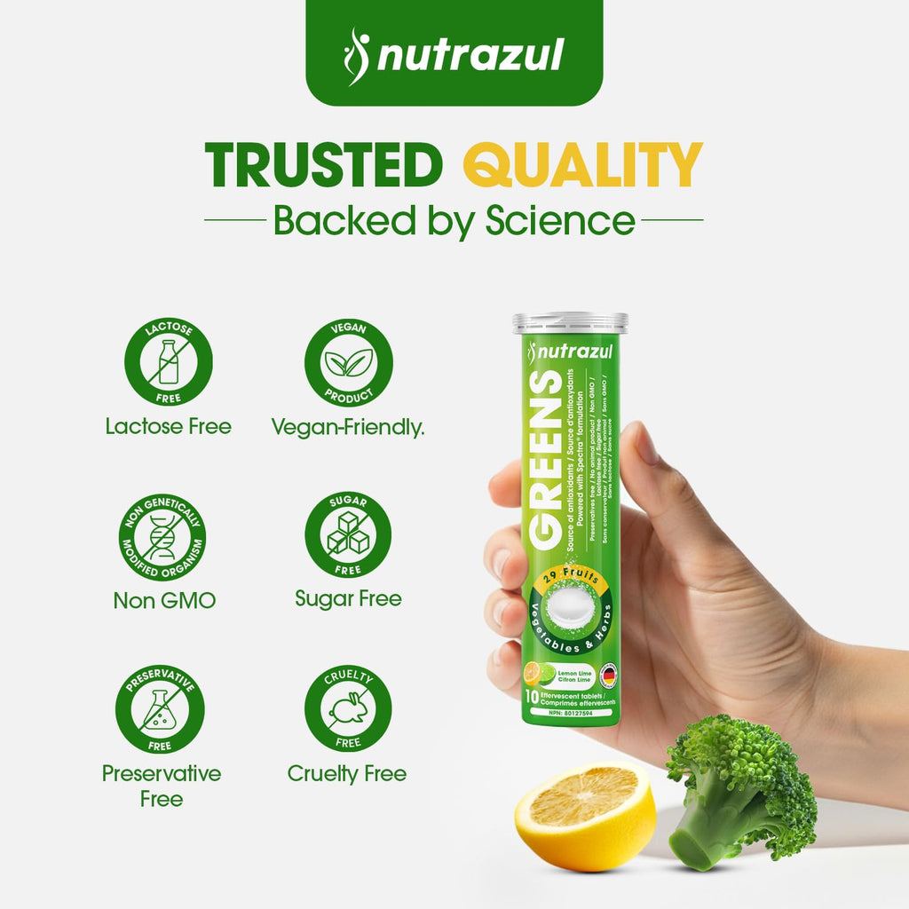 nutrazul Greens Effervescent Tablets - Daily Super Greens Supplement with 29 Superfoods - Antioxidant & Immune Support - Lemon Lime Flavor - Non-GMO - 30 Tablets - TrustMedUSA