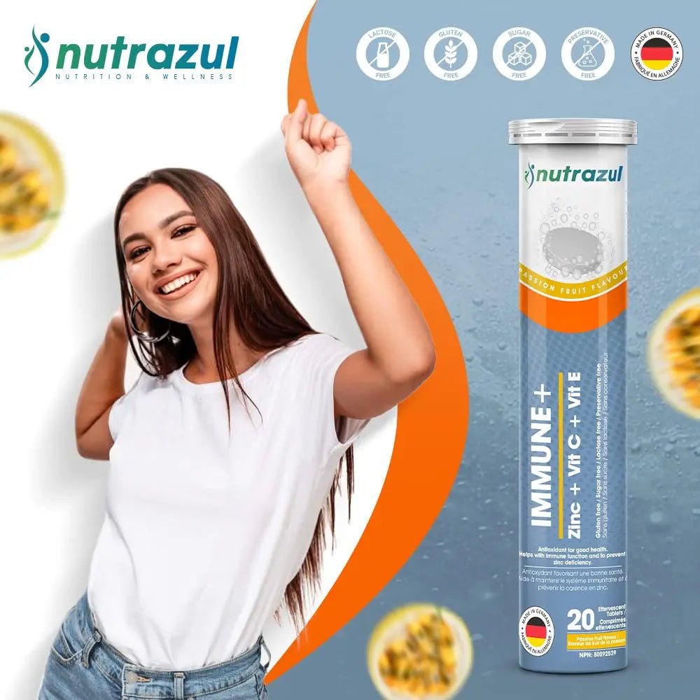 nutrazul Immune+ Effervescent Tablets, Vitamin C, Vitamin E & Zinc Supplement, Supports Overall Wellness with a VIT C, VIT E & Zinc Blend - TrustMedUSA
