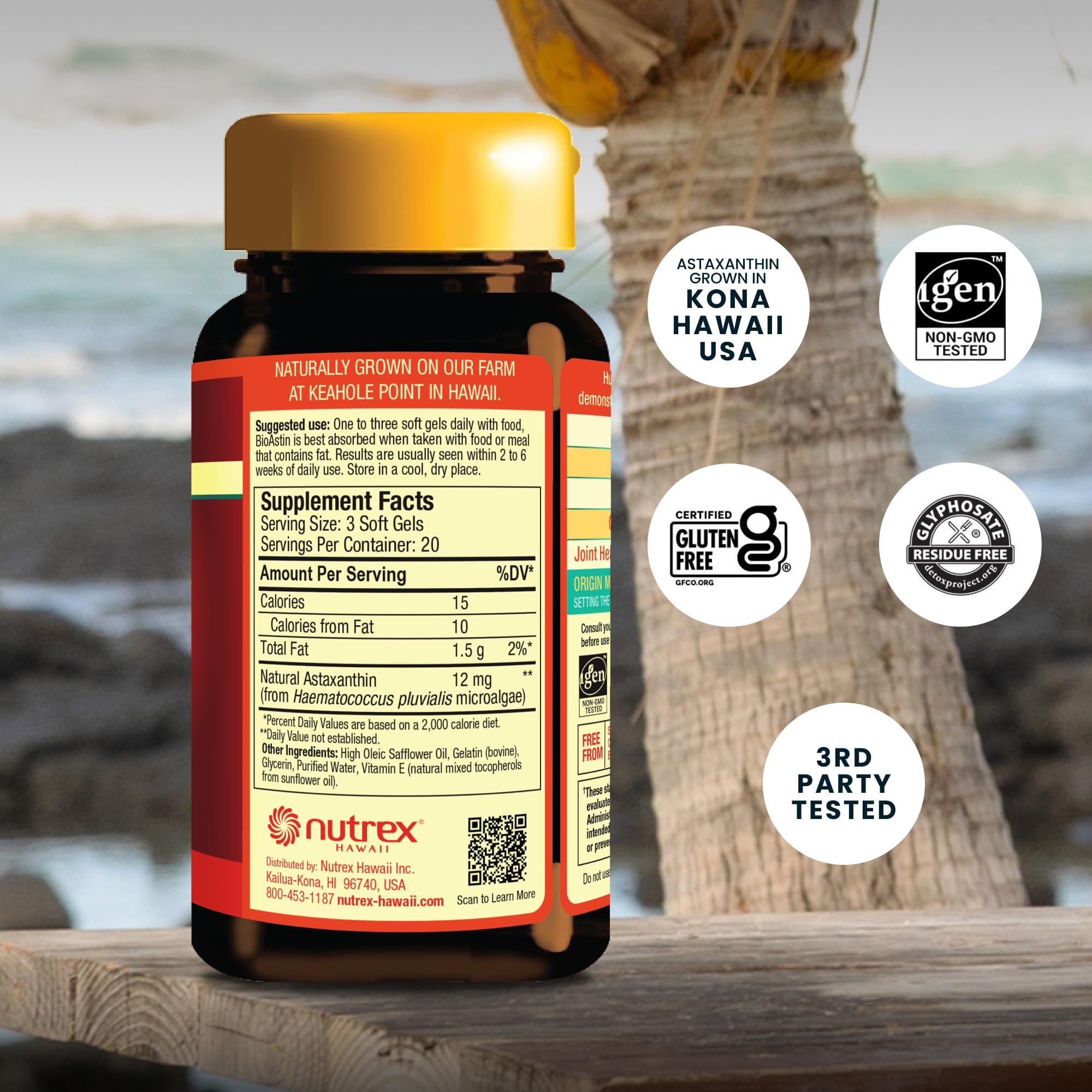Nutrex Hawaii BioAstin Hawaiian Astaxanthin - 4mg, 60 Softgels - Farm-Direct Premium Antioxidant Supplement to Support Eye, Skin, Joint & Immune System Health - Non-GMO & Gluten-Free - Maple Wellness Supplements