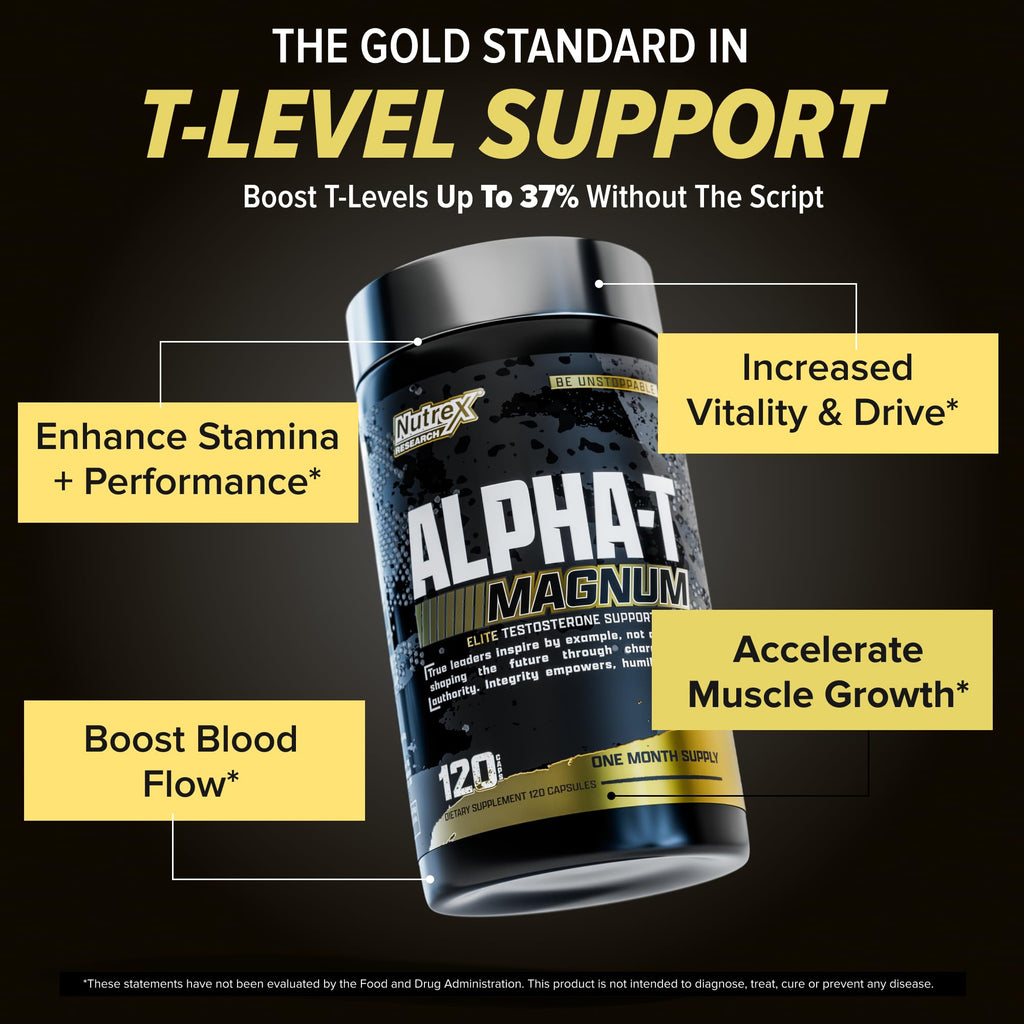 Nutrex Research Alpha-T Magnum Testosterone Support for Men | Anabolic Supplement with Tongkat Ali, Fadogia Agrestis, Shilajit and Ashwagandha | Muscle Builder for Strength, Growth & Hormone Balance - TrustMedUSA