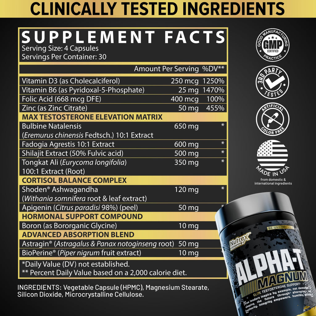 Nutrex Research Alpha-T Magnum Testosterone Support for Men | Anabolic Supplement with Tongkat Ali, Fadogia Agrestis, Shilajit and Ashwagandha | Muscle Builder for Strength, Growth & Hormone Balance - TrustMedUSA