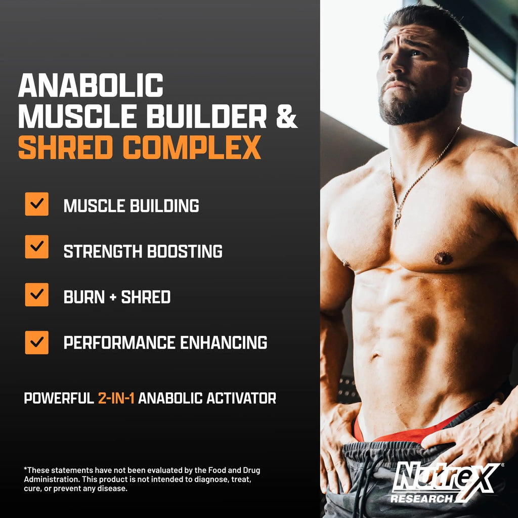 Nutrex Research Anabol Ripped Anabolic Muscle Builder for Men, 2-in-1 Muscle Builder and Shredding Supplement, (60 Count) - TrustMedUSA