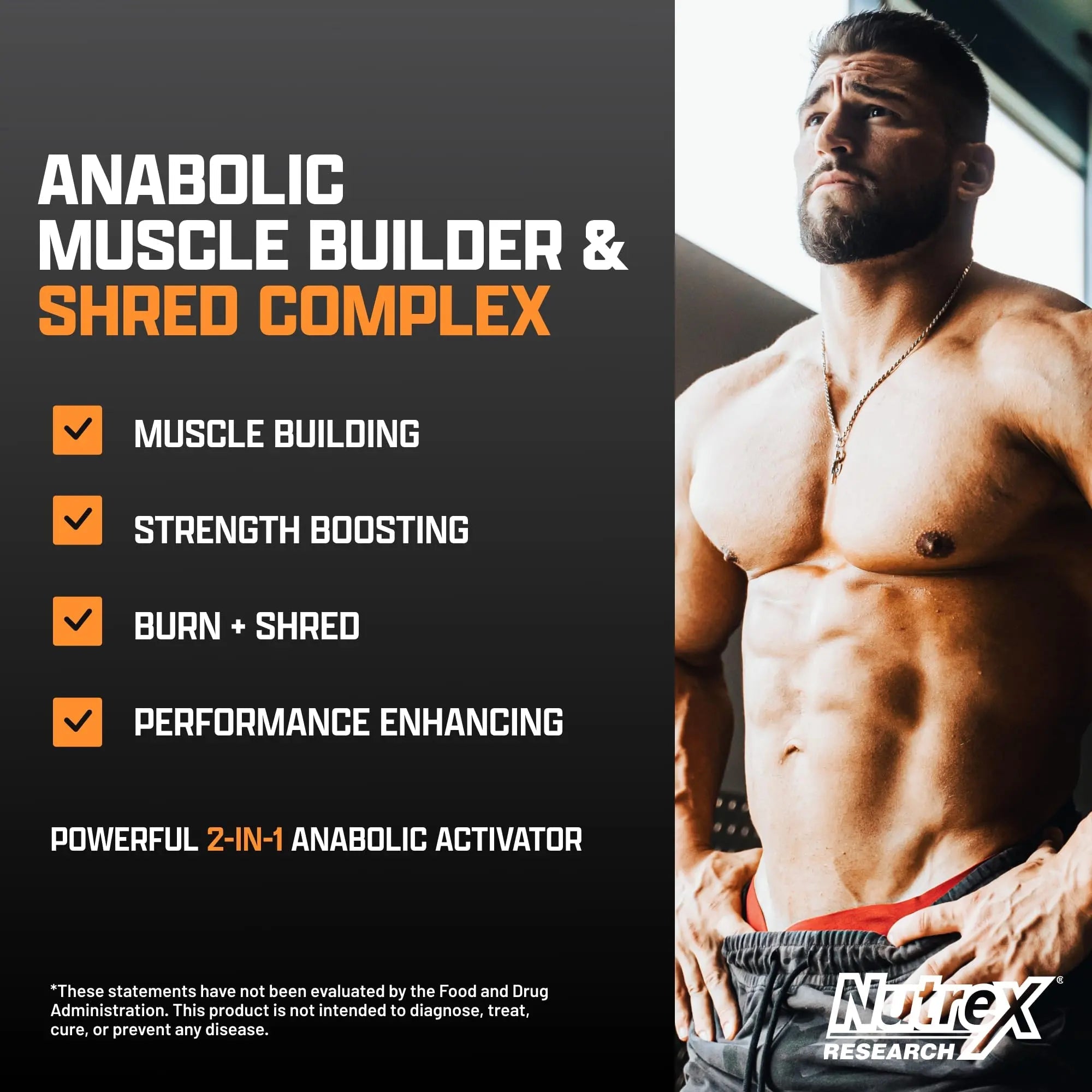 Nutrex Research Anabol Ripped Anabolic Muscle Builder for Men, 2-in-1 Muscle Builder and Shredding Supplement, (60 Count) - TrustMedUSA