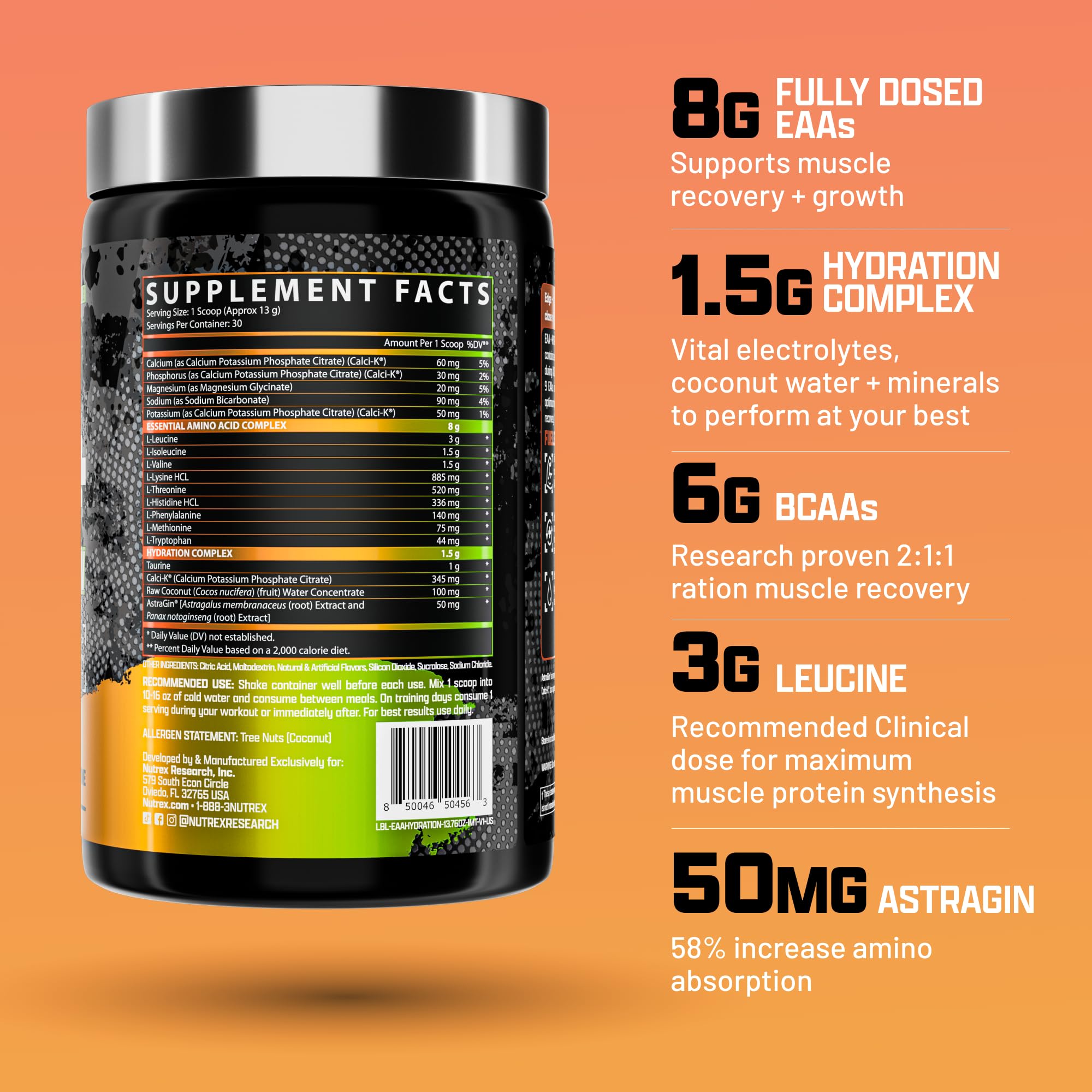 Nutrex Research EAA Hydration | EAAs + BCAA Powder | Muscle Recovery, Strength, Muscle Building, Endurance | 8G Essential Amino Acids + Electrolytes | 30 Servings It's Mango Time - TrustMedUSA