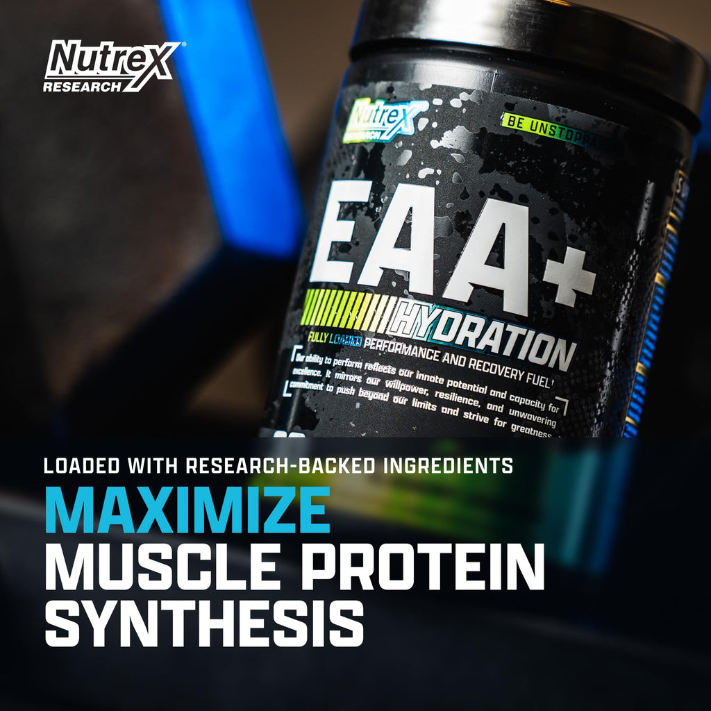 Nutrex Research EAA Hydration | EAAs + BCAA Powder | Muscle Recovery, Strength, Muscle Building, Endurance | 8G Essential Amino Acids + Electrolytes | Blueberry Lemonade 30 Servings - Maple Wellness Supplements