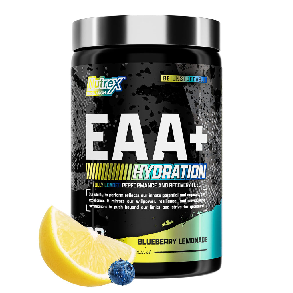 Nutrex Research EAA Hydration | EAAs + BCAA Powder | Muscle Recovery, Strength, Muscle Building, Endurance | 8G Essential Amino Acids + Electrolytes | Blueberry Lemonade 30 Servings - Maple Wellness Supplements