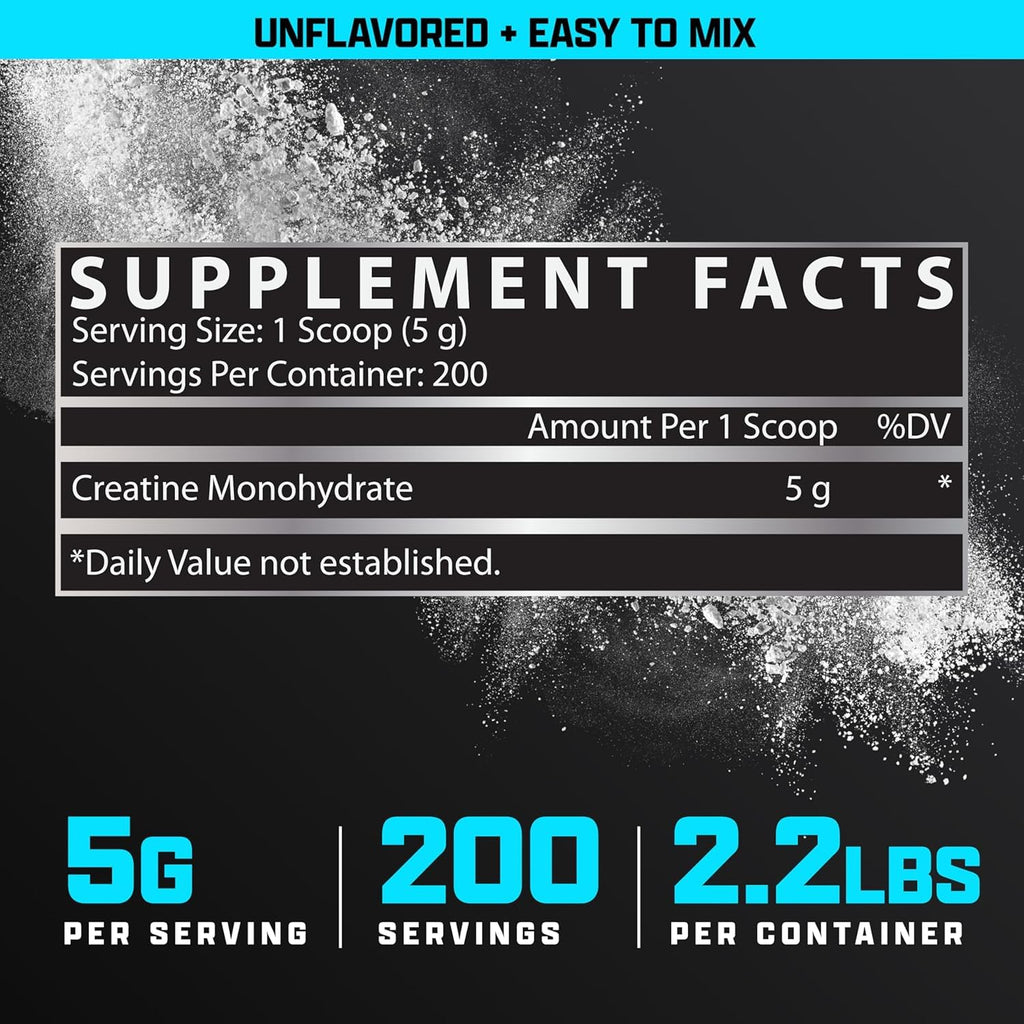 Nutrex Research Micronized Creatine Monohydrate Powder - 200 Servings (1KG) Pure, Unflavored Creatine Monohydrate Supplement for Muscle Gain, Strength and Performance, 5G Per Serv (2.2lbs) - Maple Wellness Supplements