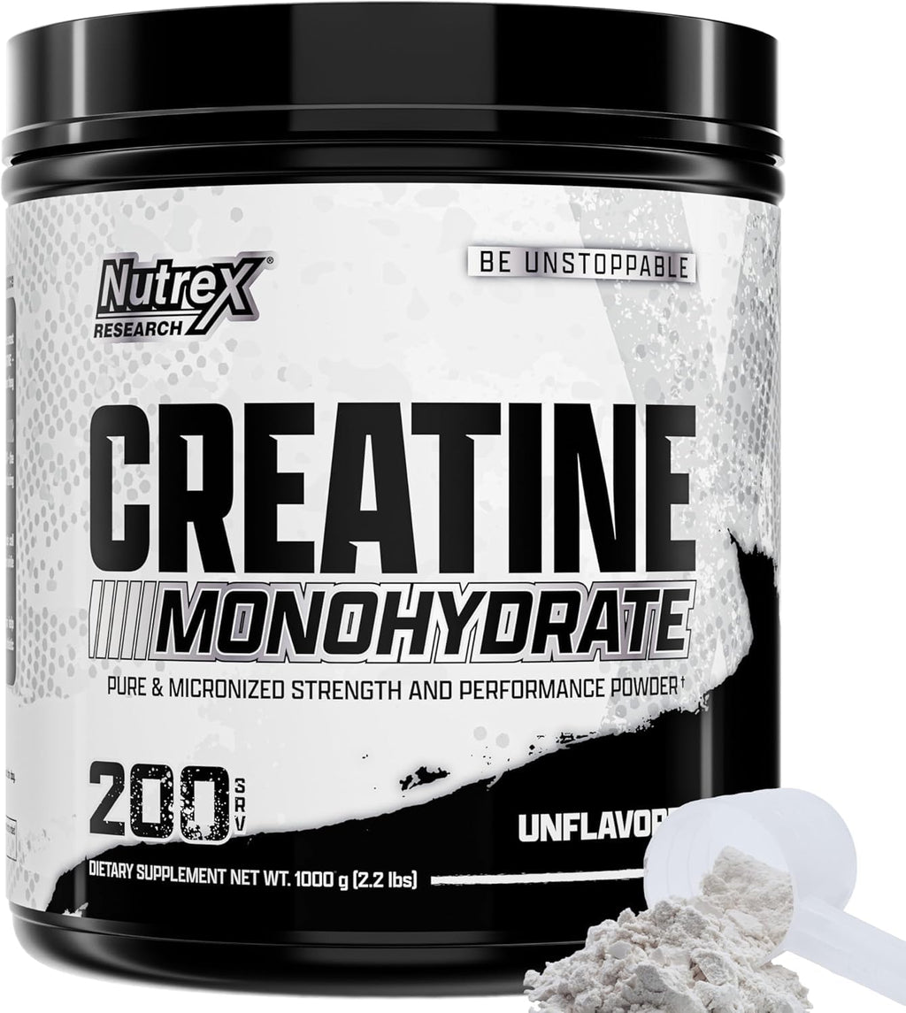 Nutrex Research Micronized Creatine Monohydrate Powder - 200 Servings (1KG) Pure, Unflavored Creatine Monohydrate Supplement for Muscle Gain, Strength and Performance, 5G Per Serv (2.2lbs) - Maple Wellness Supplements