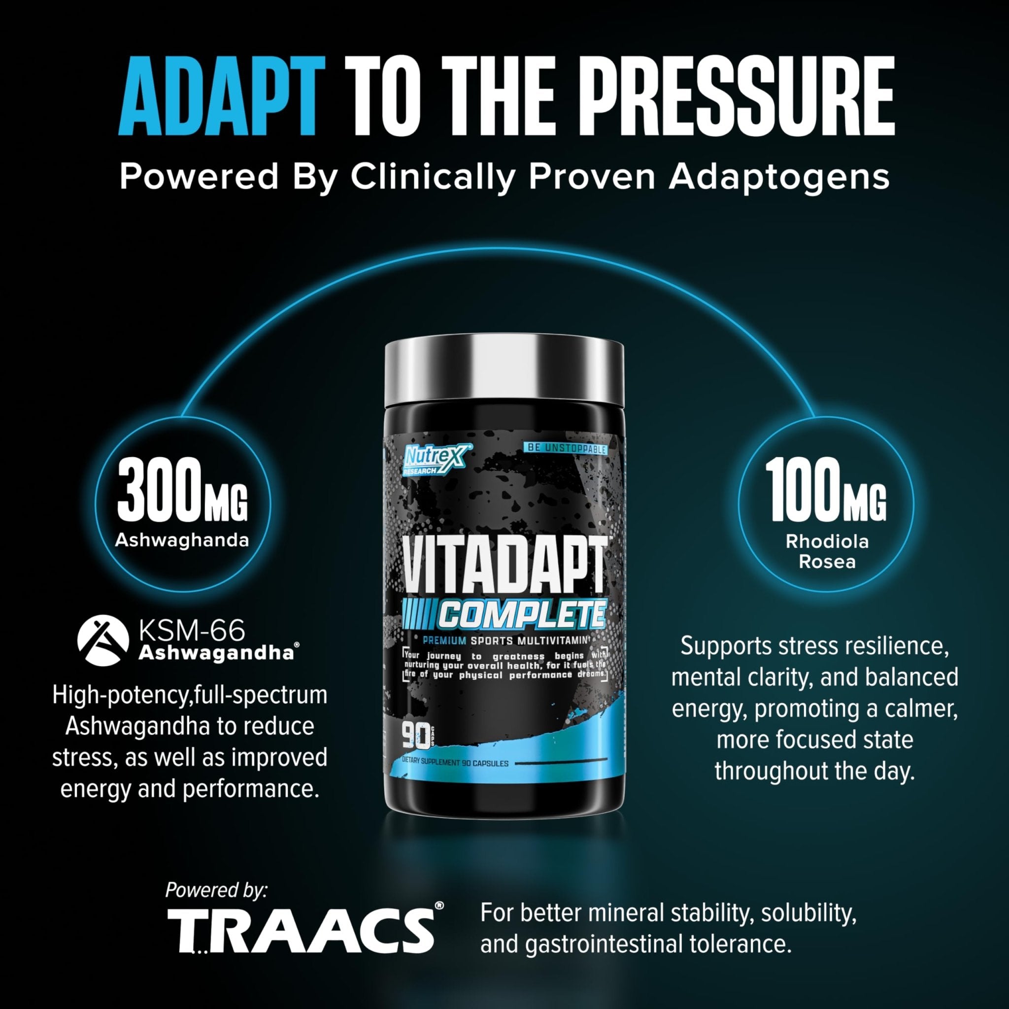 Nutrex Research Vitadapt Complete Sports Multivitamin for Men - 24 Vitamins, KSM-66 Ashwagandha and Minerals for Athletes - Mens Multivitamin (90 Capsules) - Maple Wellness Supplements