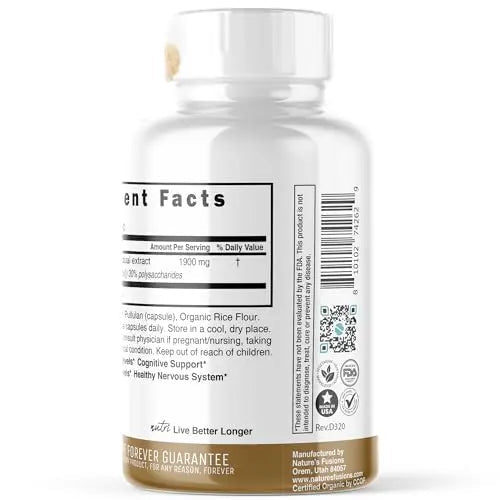 Nutri Organic Lions Mane Supplement Capsules - 1900 mg, 10:1 Dual Extraction, 120 Count - TrustMedUSA