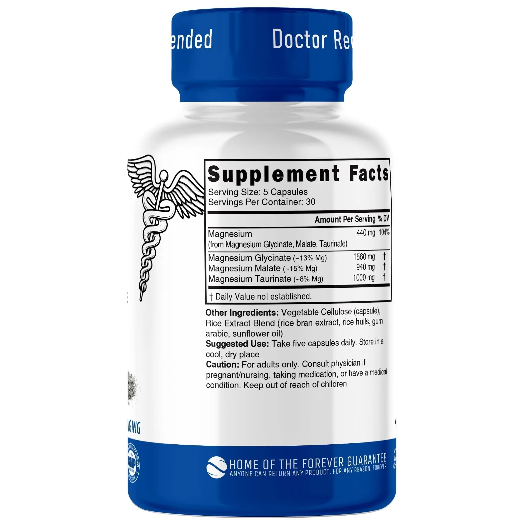 Nutri Triple Magnesium Complex 440mg - Magnesium Glycinate, Malate, & Taurinate - 100% Chelated for Maximum Absorption - 120 Vegan Capsules - Triple Complex Magnesium - Magnesio Triple Complex - TrustMedUSA