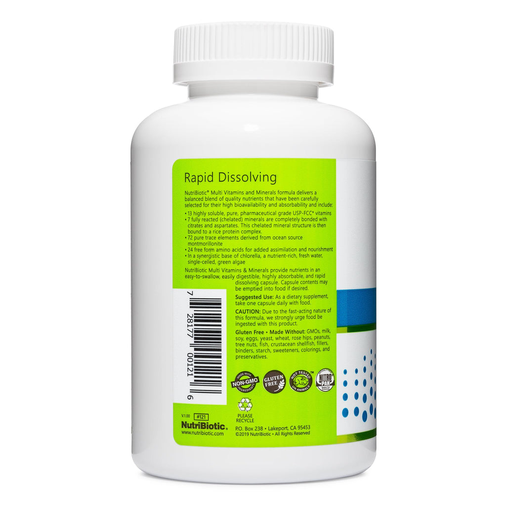NutriBiotic – Multi Vitamins & Minerals, 180 Ct Capsules (Formerly Hypoallergenic Multiple) | 72 Pure Trace Elements in a Base of Chlorella | Pharmaceutical-Grade & Highly Absorbable | Gluten Free - TrustMedUSA