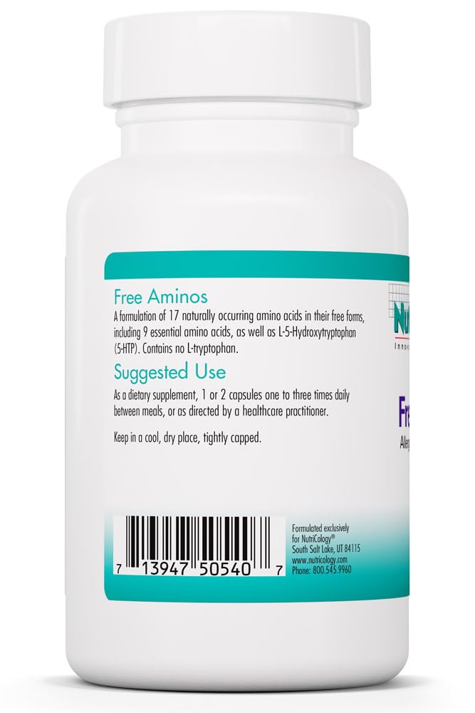 Nutricology Free Aminos Supplement - Essential Amino Acids Complex, Lean Muscle Mass Support, Vegetarian Capsules - 100 Count - TrustMedUSA