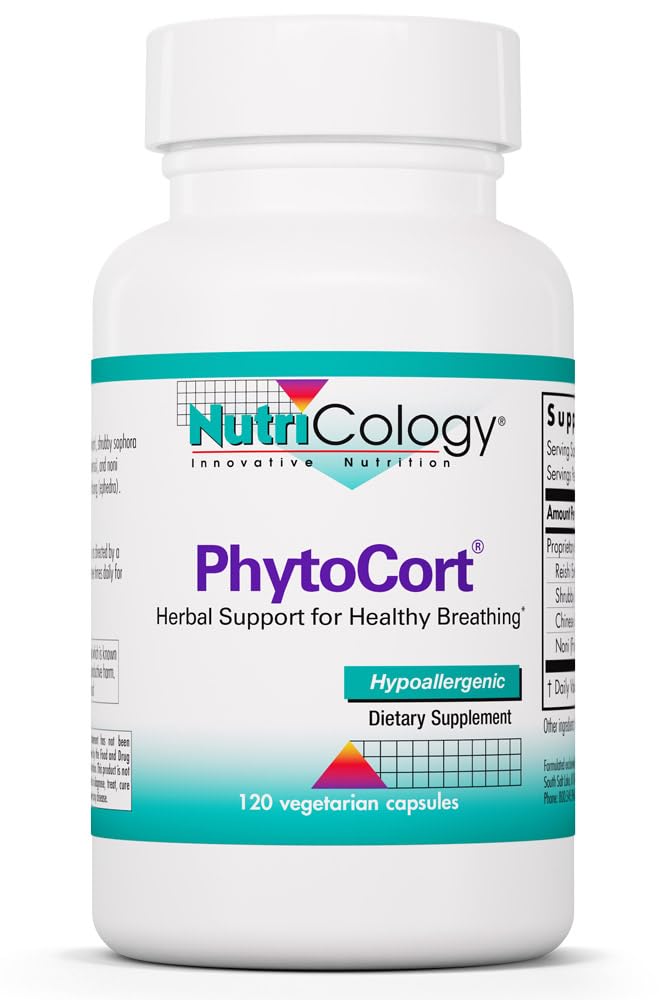 Nutricology PhytoCort Supplement - Respiratory Support, Lung Health, Lung Detox, Lung Cleanse, Healthy Breathing, Herbal Support, Reishi, Licorice, Noni, Vegetarian Capsules - 120 Count - TrustMedUSA