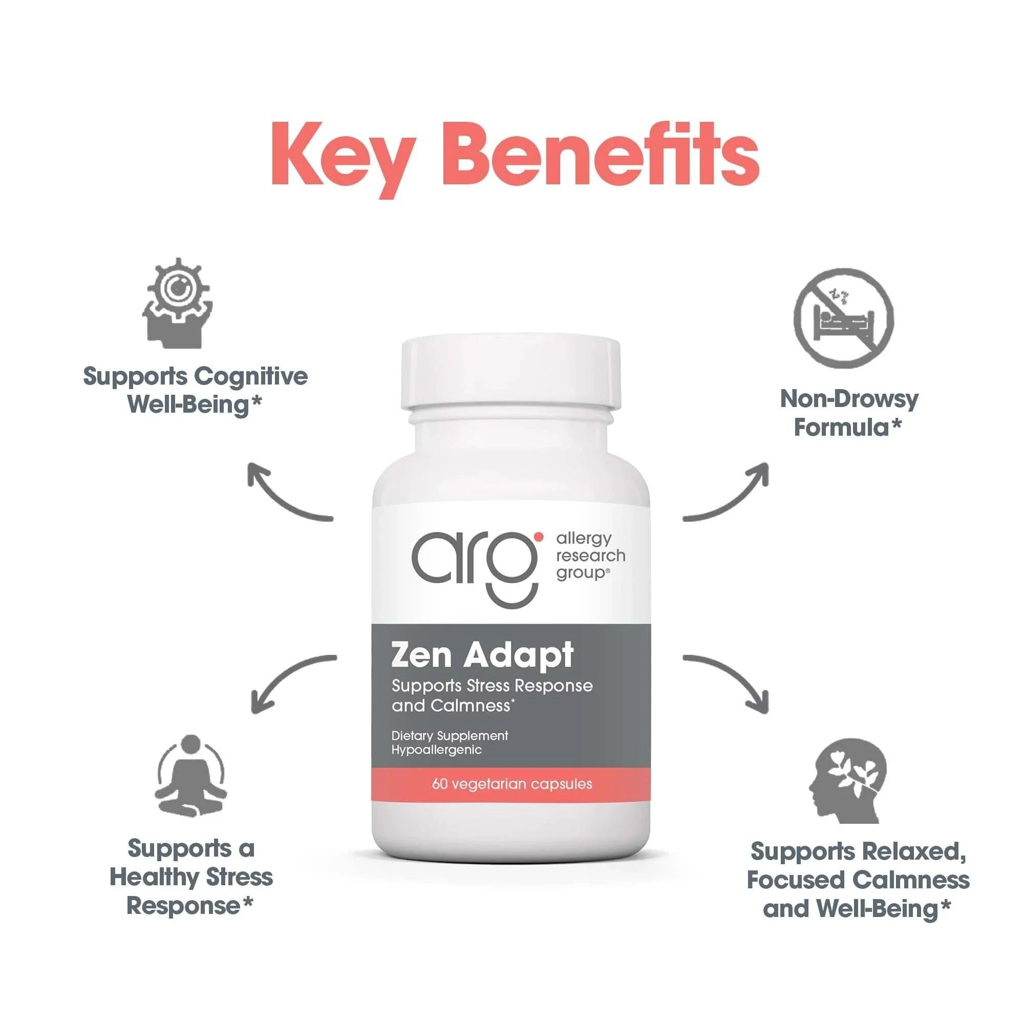 NutriCology ZenMind Adapt - 200 mg L-Theanine, 125 mg Ashwagandha & 550 mg GABA - Supports Stress Response and Calmness - Vegetarian Capsules - Hypoallergenic Formula - 30 Servings - 60 Capsules - TrustMedUSA