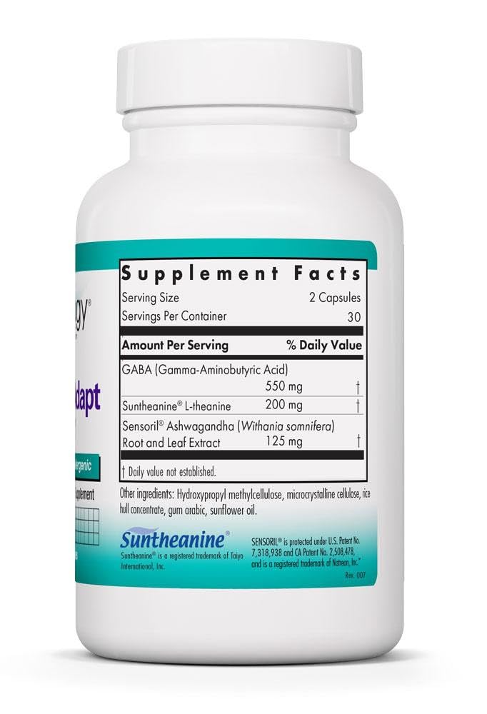 NutriCology ZenMind Adapt - 200 mg L-Theanine, 125 mg Ashwagandha & 550 mg GABA - Supports Stress Response and Calmness - Vegetarian Capsules - Hypoallergenic Formula - 30 Servings - 60 Capsules - TrustMedUSA
