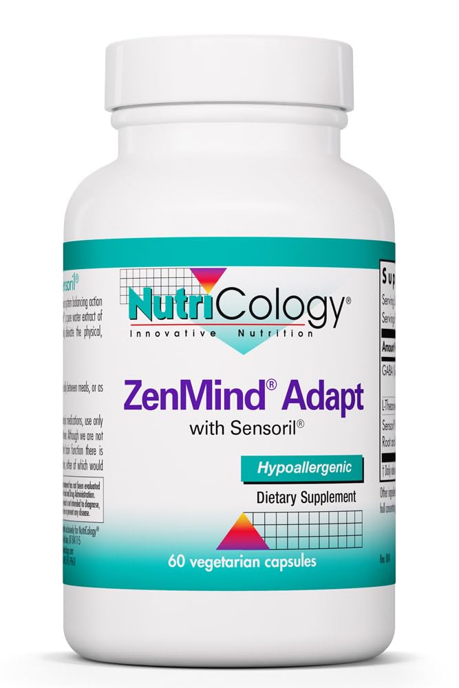 NutriCology ZenMind Adapt - 200 mg L-Theanine, 125 mg Ashwagandha & 550 mg GABA - Supports Stress Response and Calmness - Vegetarian Capsules - Hypoallergenic Formula - 30 Servings - 60 Capsules - TrustMedUSA