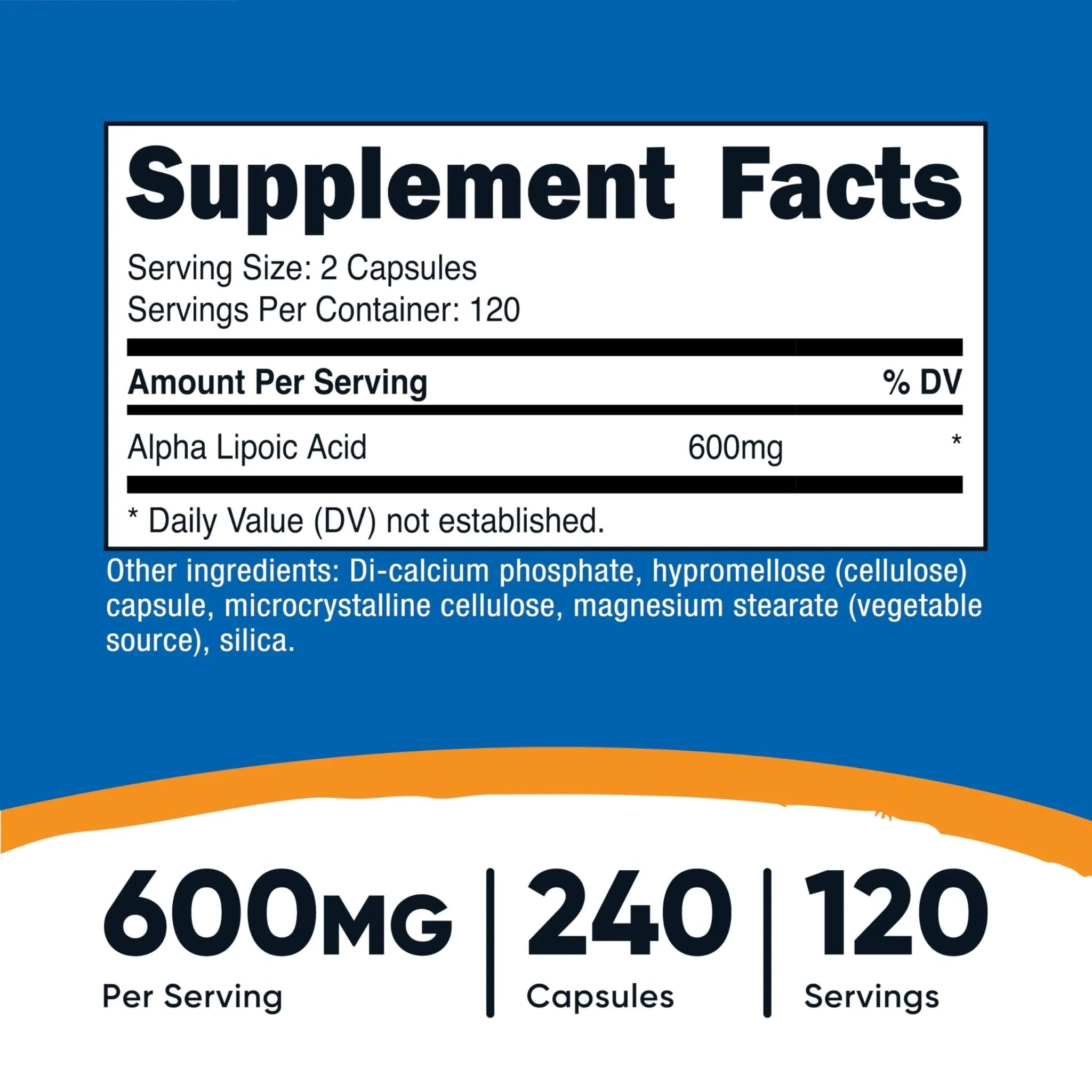 Nutricost Alpha Lipoic Acid 600mg Per Serving, 240 Capsules - Gluten Free, Vegetarian Capsules, Soy Free & Non-GMO - TrustMedUSA