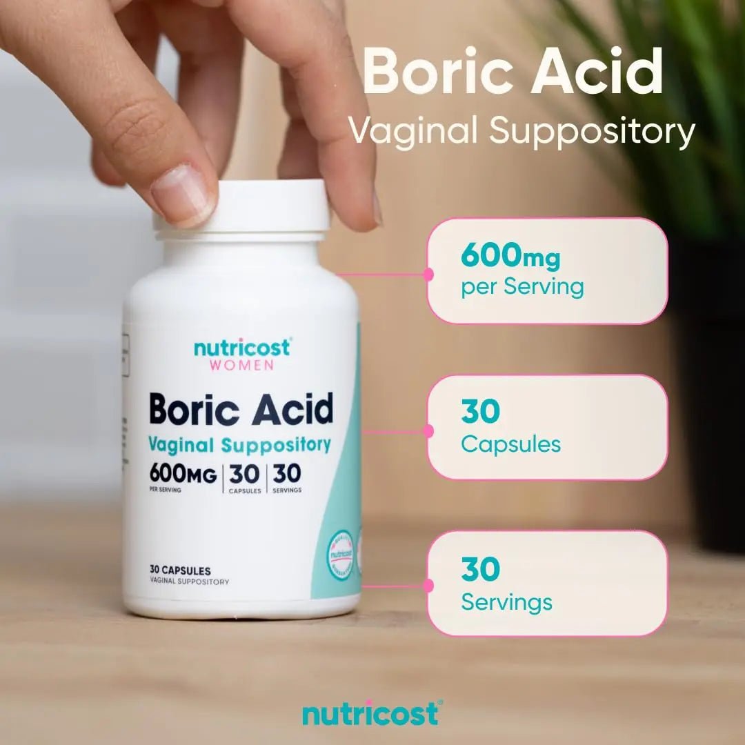 Nutricost Boric Acid 600mg, 30 Capsules - Vaginal Suppository - Non-GMO - for Women - TrustMedUSA
