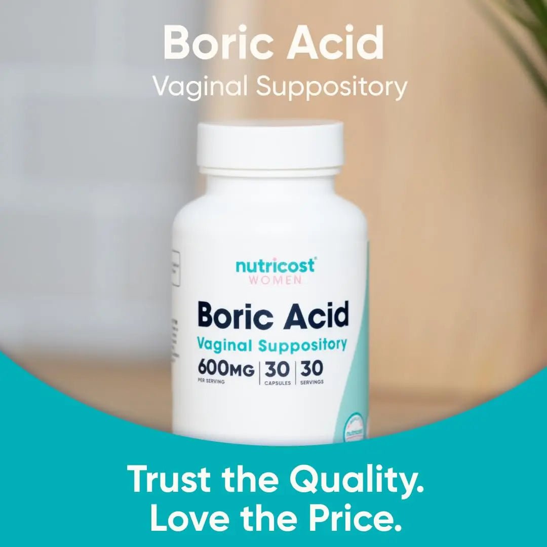 Nutricost Boric Acid 600mg, 30 Capsules - Vaginal Suppository - Non-GMO - for Women - TrustMedUSA