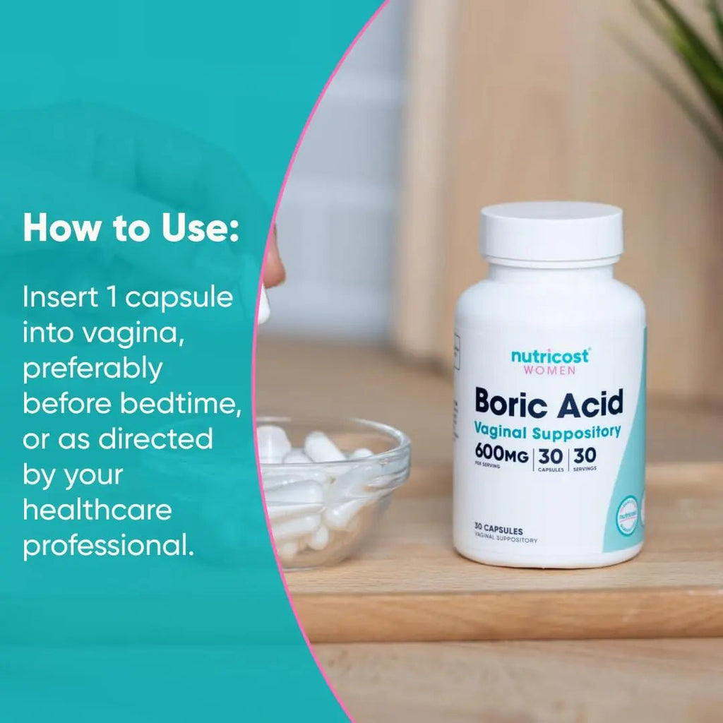 Nutricost Boric Acid 600mg, 30 Capsules - Vaginal Suppository - Non-GMO - for Women - TrustMedUSA
