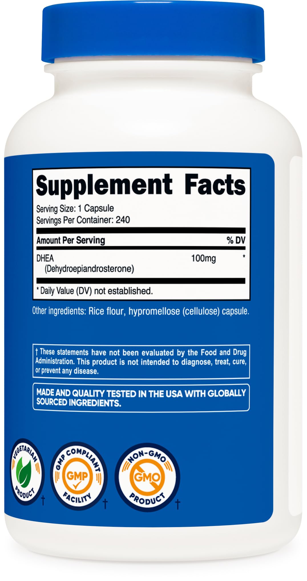 Nutricost DHEA 100mg, 240 Capsules - Gluten Free, Soy Free, Non-GMO, Supplement - TrustMedUSA