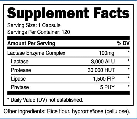 Nutricost Lactase Enzyme Complex 3,000 FCC ALU, 120 Veggie Capsules - Non-GMO - TrustMedUSA
