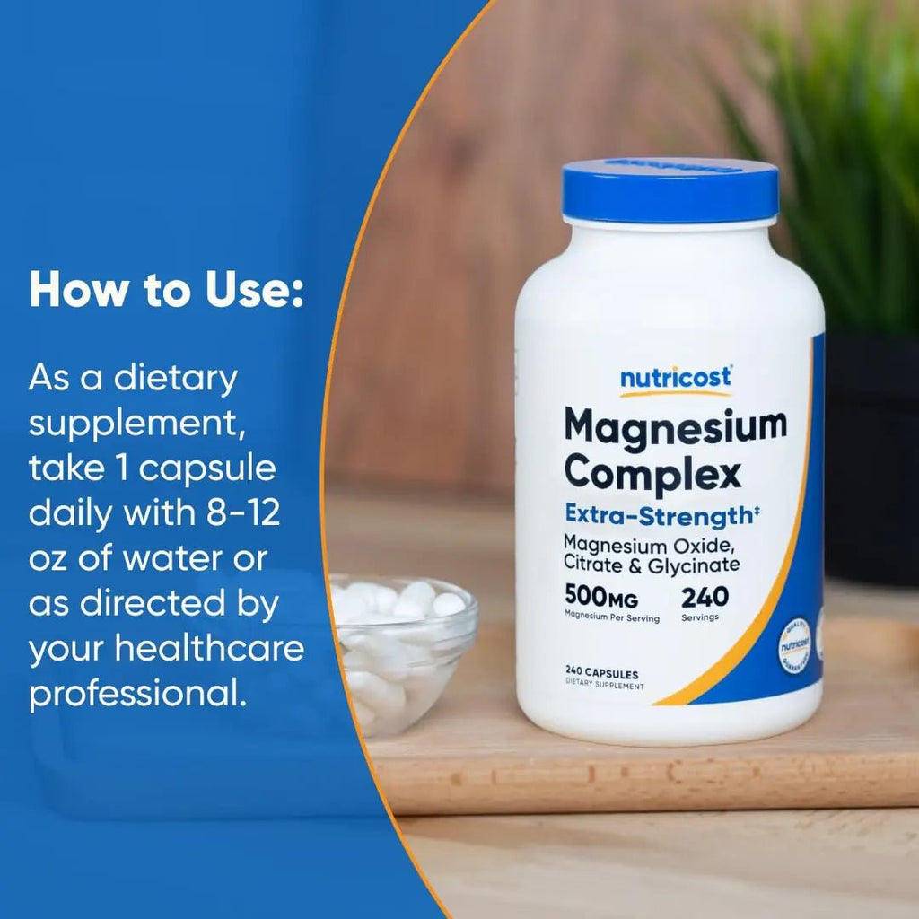 Nutricost Magnesium Complex 500mg, 240 Capsules - Magnesium Oxide, Citrate, and Glycinate - Gluten Free and Non-GMO - TrustMedUSA