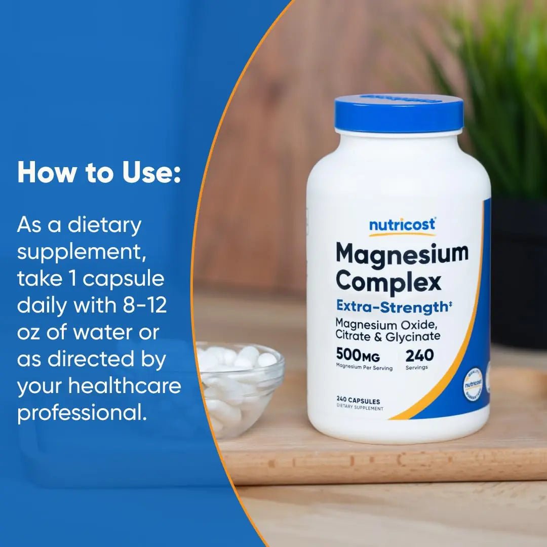 Nutricost Magnesium Complex 500mg, 240 Capsules - Magnesium Oxide, Citrate, and Glycinate - Gluten Free and Non-GMO - TrustMedUSA