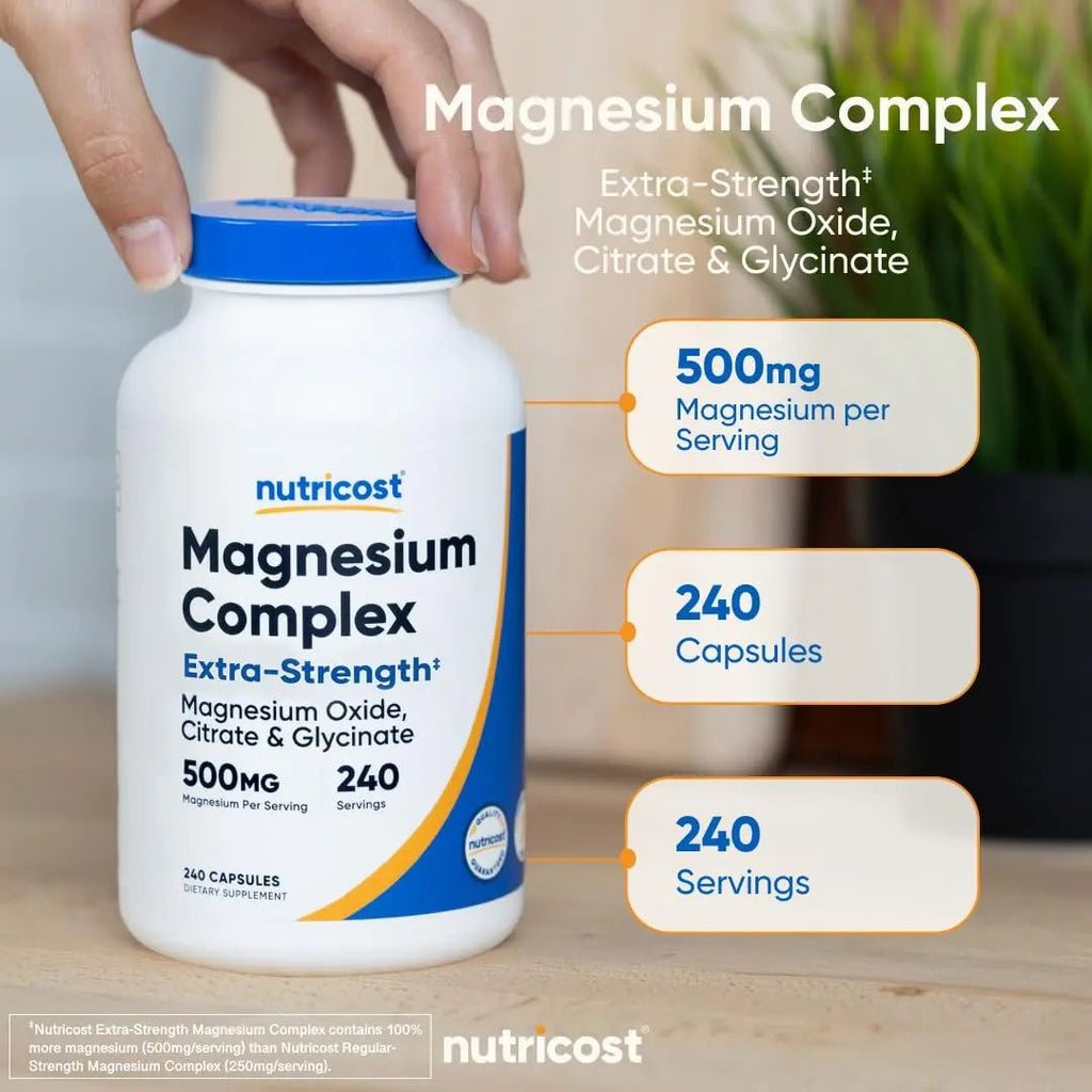 Nutricost Magnesium Complex 500mg, 240 Capsules - Magnesium Oxide, Citrate, and Glycinate - Gluten Free and Non-GMO - TrustMedUSA