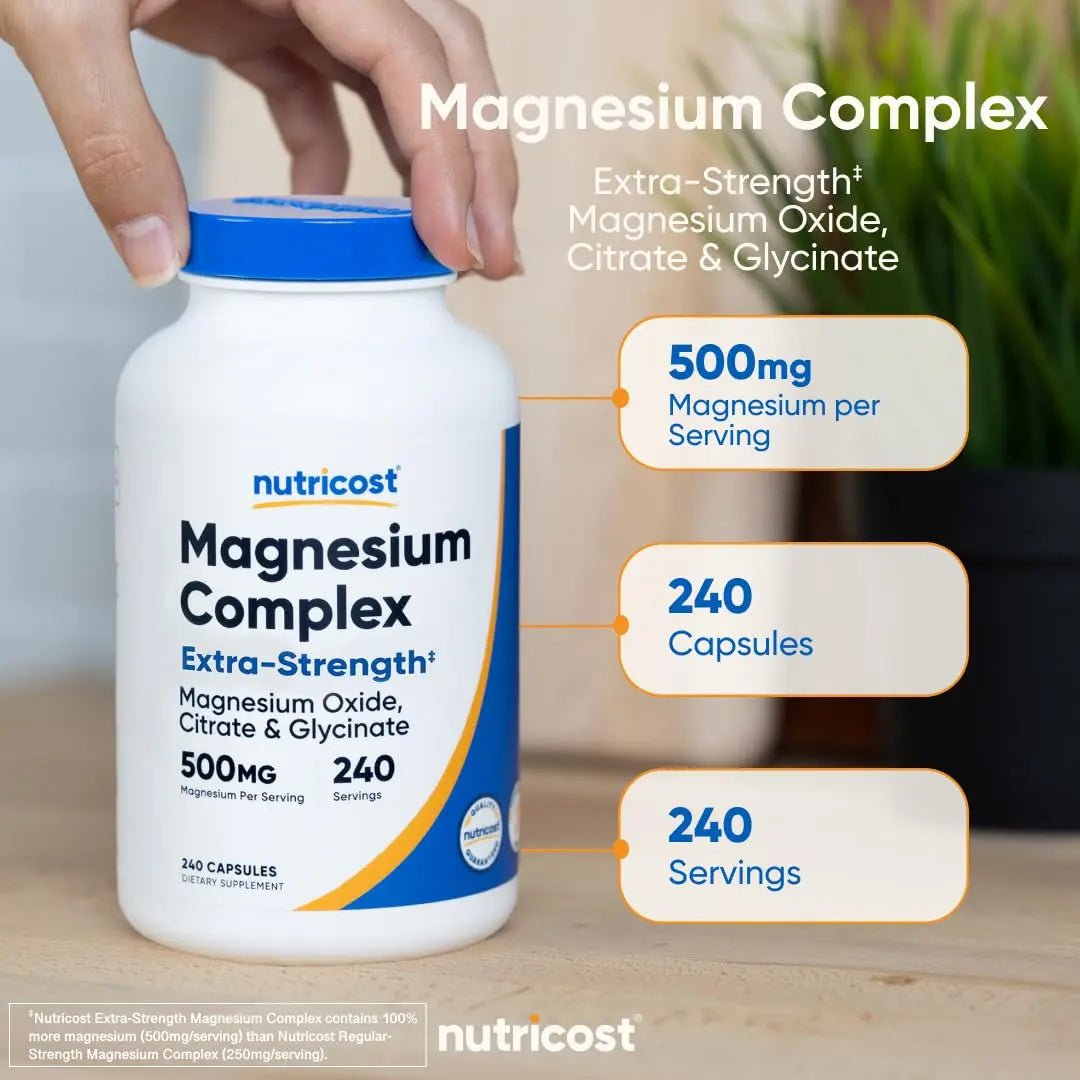 Nutricost Magnesium Complex 500mg, 240 Capsules - Magnesium Oxide, Citrate, and Glycinate - Gluten Free and Non-GMO - TrustMedUSA