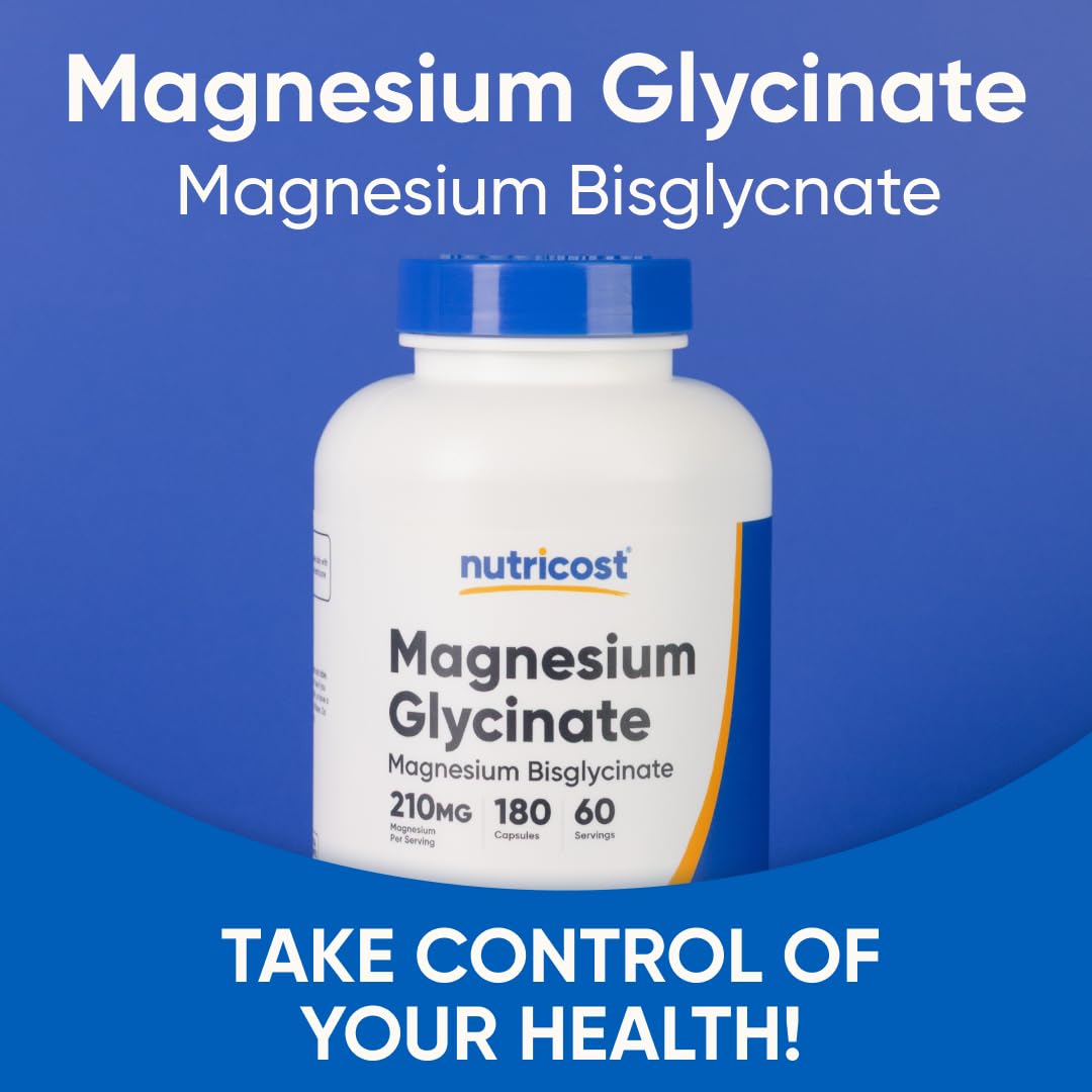 Nutricost Magnesium Glycinate Capsules (180 Capsules, 210 mg Per Serving) - Magnesium Glycinate Supplement for Gentle Absorption - TrustMedUSA