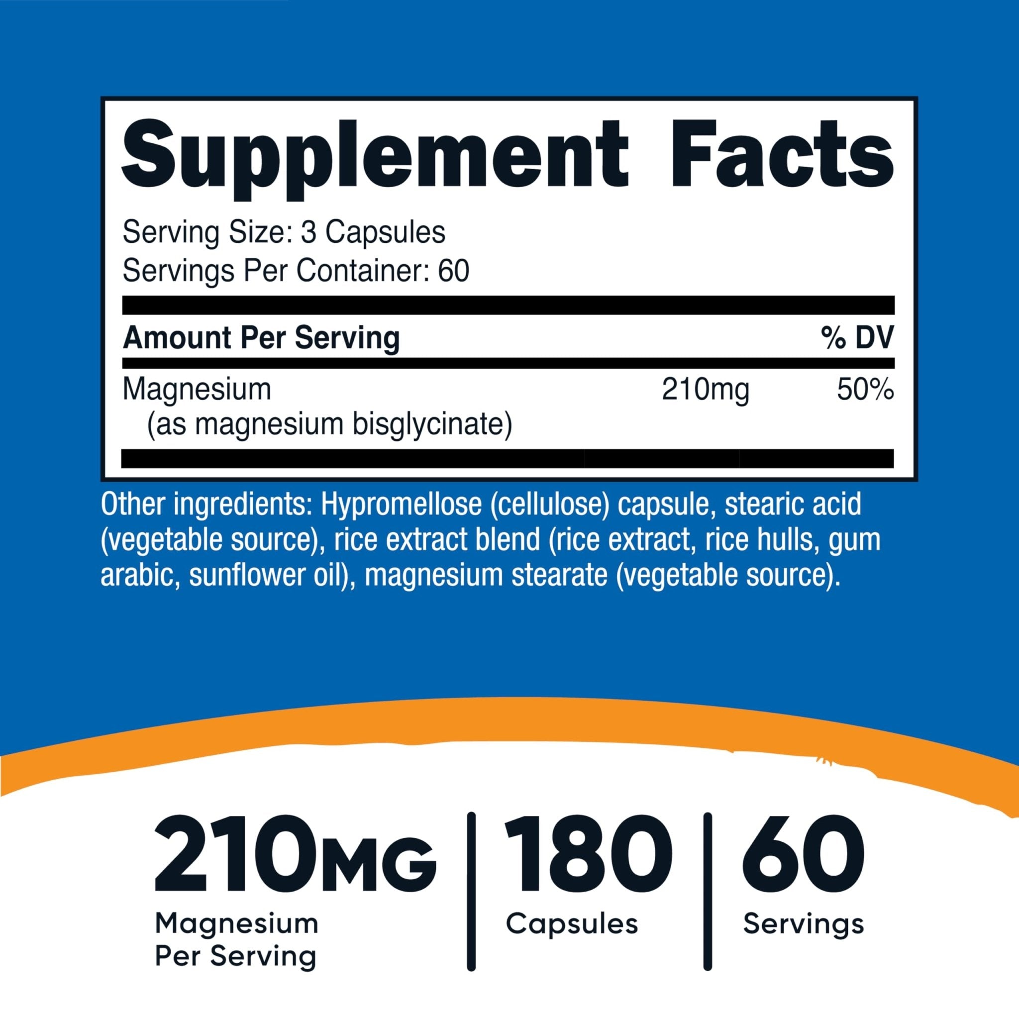 Nutricost Magnesium Glycinate Capsules (180 Capsules, 210 mg Per Serving) - Magnesium Glycinate Supplement for Gentle Absorption - TrustMedUSA