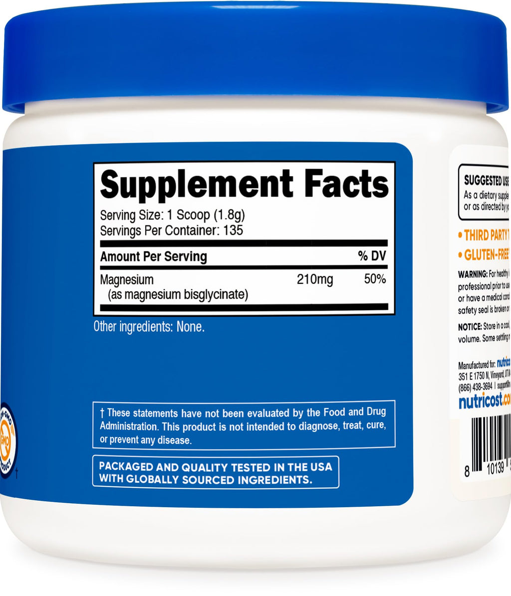 Nutricost Magnesium Glycinate Powder (250 Grams) (Unflavored) - TrustMedUSA