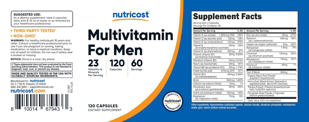 Nutricost Multivitamin for Men 120 Capsules - Vitamins and Minerals for The Healthy Man - TrustMedUSA