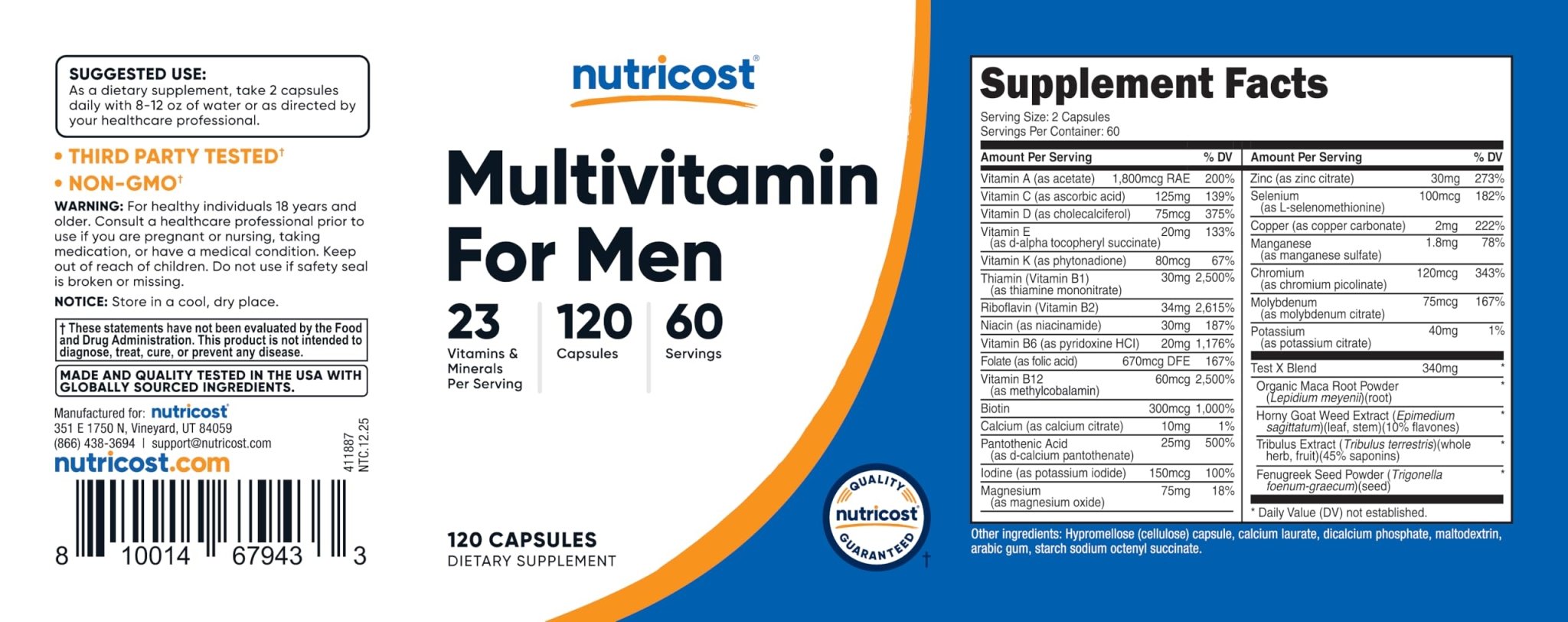 Nutricost Multivitamin for Men 120 Capsules - Vitamins and Minerals for The Healthy Man - TrustMedUSA
