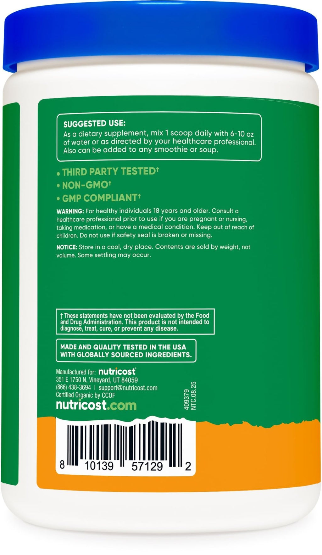 Nutricost Organic Super Greens Powder (30 Servings) Orange Sunrise Flavor - Superfood Supplement Drink Mix - TrustMedUSA