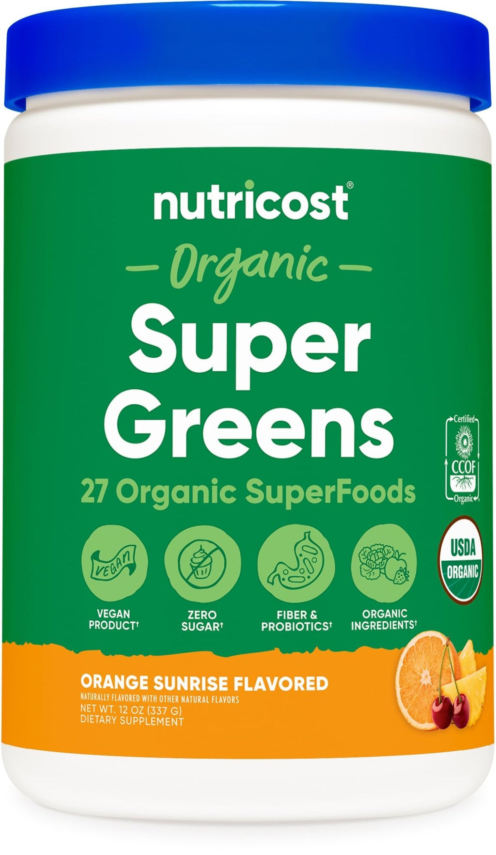 Nutricost Organic Super Greens Powder (30 Servings) Orange Sunrise Flavor - Superfood Supplement Drink Mix - TrustMedUSA