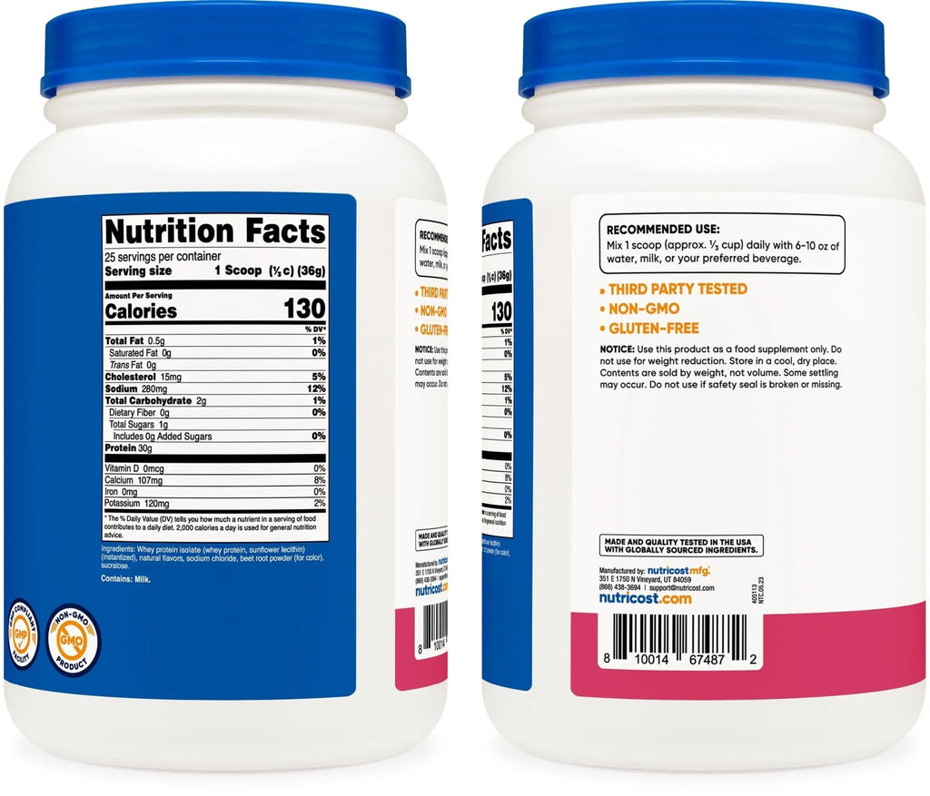 Nutricost Whey Protein Isolate (Strawberry Acai, 2 Pounds) - TrustMedUSA