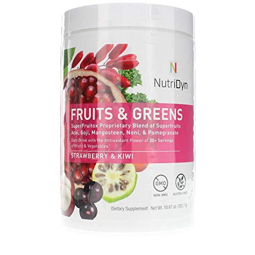 NutriDyn Fruits & Greens Strawberry/Kiwi Flavor *Certified Organic* w/ Acai, Gogi, Mangosteen, Noni & Pomegranate Super Fruits 300 Grams (Strawberry Kiki) - TrustMedUSA