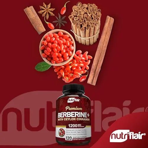 NutriFlair Premium Berberine HCL 1200mg, 120 Capsules - Plus Pure True Ceylon Cinnamon - TrustMedUSA