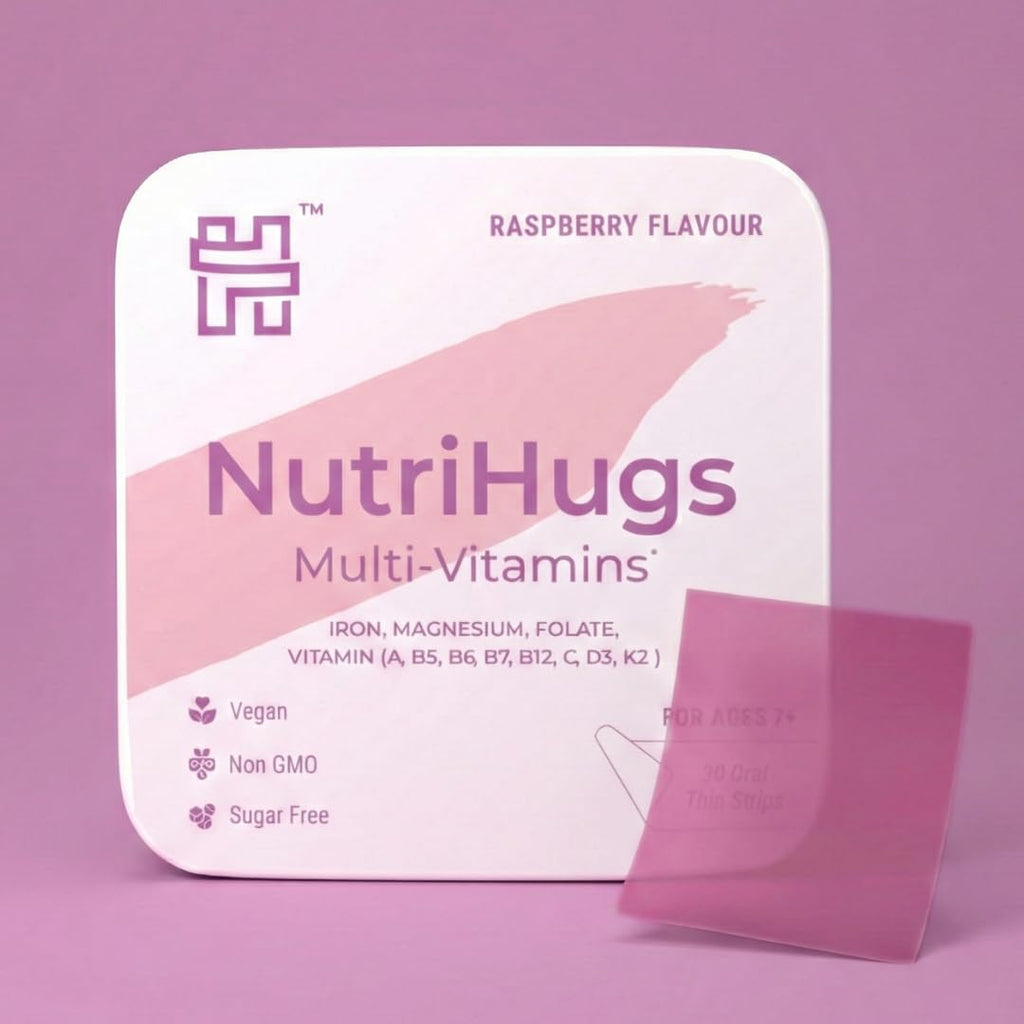NutriHugs Daily Multivitamin Dissolving Strips - Vitamins A, B-Complex, C, D3 and K2 - 11 Essential Vitamins & Minerals - Vegan, Sugar-Free, Fast-Absorbing Oral Thin Film - Doctor-Founded - 30 Count - TrustMedUSA